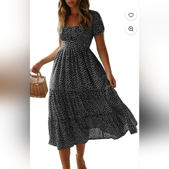 Gomelly Square Neck Short Sleeve Midi Dress Sz L - Picture 2 of 15